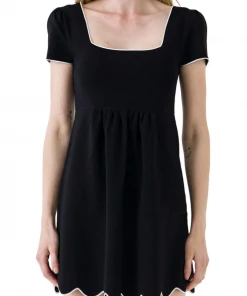 Wanderlust By Abby Contrast Scallop Detail Knit Babydoll Dress CLOTHING