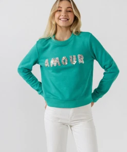 Wanderlust By Abby Amour Bedazzled Sweatshirt NEW