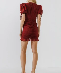 Wanderlust By Abby Puff Sleeve Ruched Mini Dress NEW