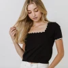 Wanderlust By Abby NEW Scalloped Neckline Top