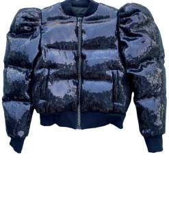 Queen Of Sparkles Black Sequin Poof Puffer Jacket