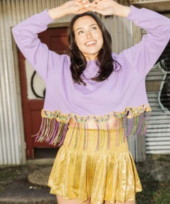 Wanderlust By Abby store 33 Queen Of Sparkles Mardi Gras Beaded Fringe Mask Sweatshirt