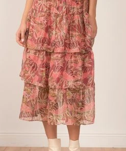 Wanderlust By Abby Chiffon Pink Palm Maxi Skirt NEW