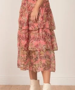 Wanderlust By Abby Chiffon Pink Palm Maxi Skirt NEW