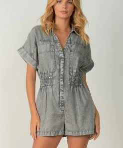 Wanderlust By Abby Grey Wash Utility Romper NEW