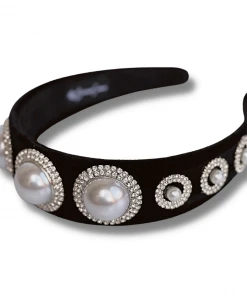 Wanderlust By Abby Black Velvet Headband With Pearls NEW