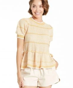 Wanderlust By Abby Arya Peplum Marigold Stripe Sweater