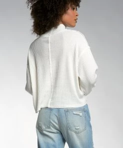 Wanderlust By Abby NEW Waffle Mock Neck Long Sleeve Top
