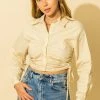 Wanderlust By Abby Drawstring Ruched Crop Button Down Blouse NEW 2 Wanderlust By Abby Drawstring Ruched Crop Button Down Blouse NEW