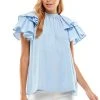 Wanderlust By Abby NEW Light Blue Ruffle Shoulder Blouse
