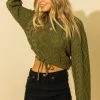 Wanderlust By Abby Cable Knit Drawstring Crop Sweater NEW