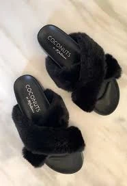 Wanderlust By Abby Seasons Fur Slides Black