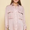 Wanderlust By Abby Pocket Collared Long Sleeve Top NEW