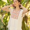 Wanderlust By Abby NEW Knit Embroidered Flutter Sleeve Top