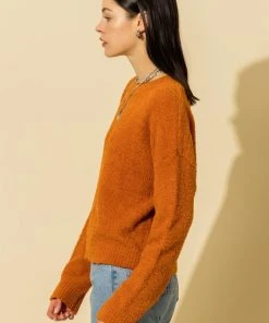 Wanderlust By Abby NEW Burnt Orange Crew Neck Drop Shoulder Long Sleeve Sweater