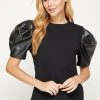 Wanderlust By Abby NEW Faux Leather Puff Sleeve Top