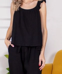 Wanderlust By Abby Gauze Ruffled Strap Tank NEW