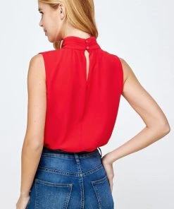 Wanderlust By Abby High Neck Shirred Sleeveless Bodysuit