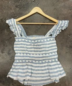 Wanderlust By Abby Woven Short Sleeve Smocked Ruffle Top