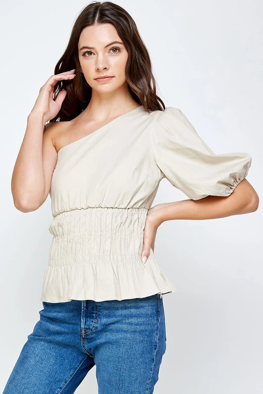 Wanderlust By Abby One-Shoulder Balloon Sleeve Linen Top 4 Wanderlust By Abby One-Shoulder Balloon Sleeve Linen Top