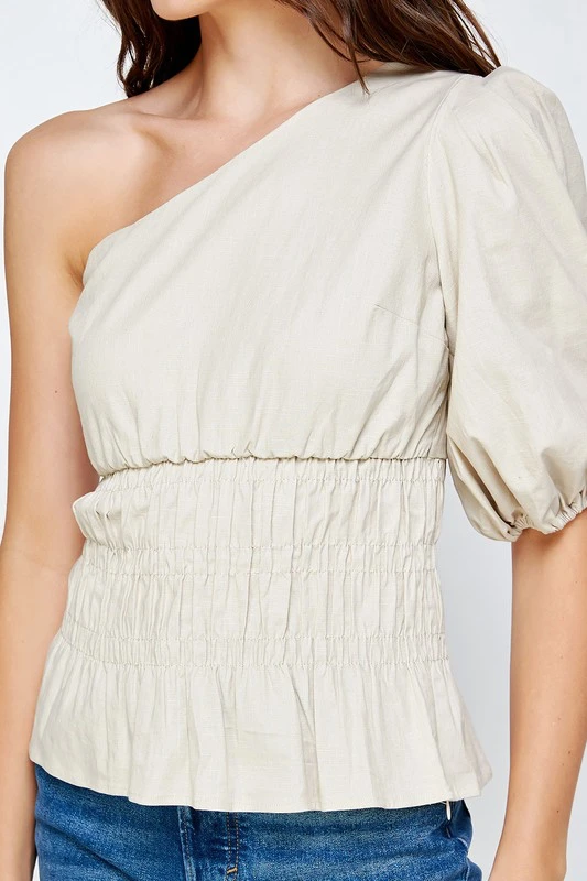 Wanderlust By Abby One-Shoulder Balloon Sleeve Linen Top 7 Wanderlust By Abby One-Shoulder Balloon Sleeve Linen Top