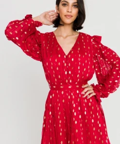 Wanderlust By Abby Gold Dot Print Pleated Dress SALE