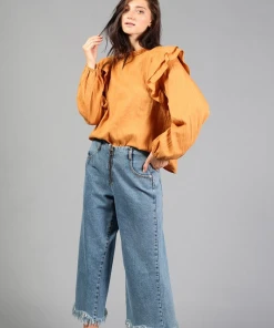 Wanderlust By Abby Ruffel-Trim Woven Blouse NEW