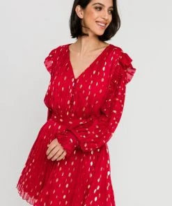 Wanderlust By Abby Gold Dot Print Pleated Dress SALE