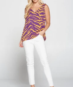 Wanderlust By Abby NEW Tiger Ruffle Strap Sleeveless Top With Lining