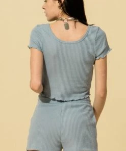 Wanderlust By Abby NEW Lettuce Edge Crop Top And Shorts Set