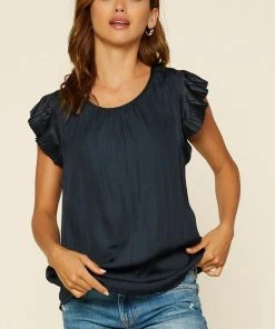 Wanderlust By Abby Pleated Short Sleeve Top