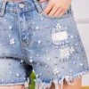 Wanderlust By Abby NEW Denim Shorts With Pearl Embellishments