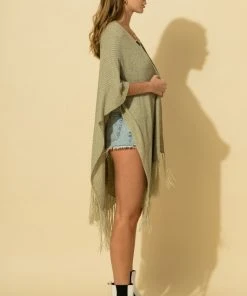 Wanderlust By Abby Fringe Knit Poncho Top