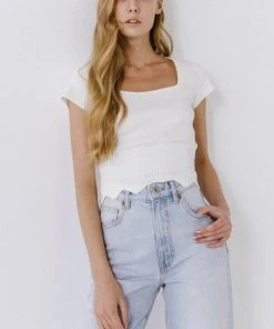 Wanderlust By Abby NEW Scallop Hem Square Neck Short Sleeve