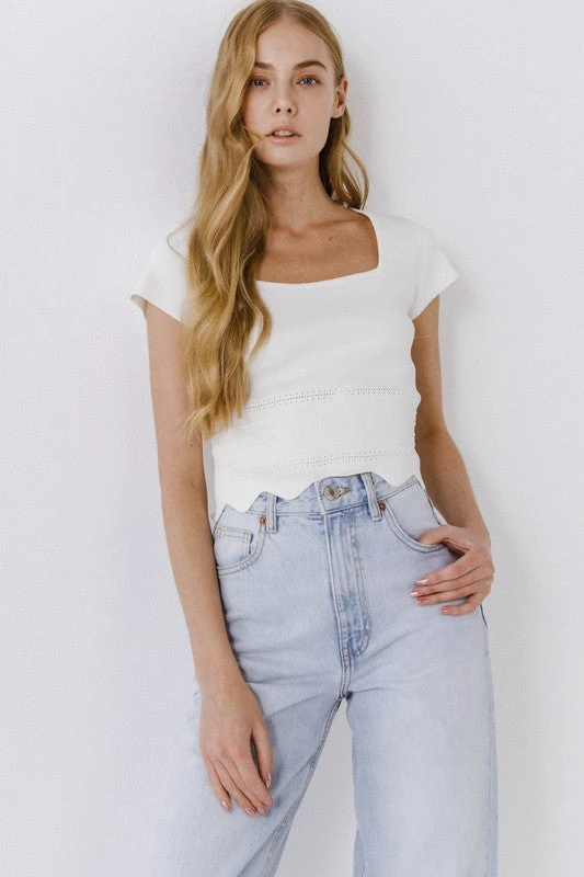 Wanderlust By Abby NEW Scallop Hem Square Neck Short Sleeve 3 Wanderlust By Abby NEW Scallop Hem Square Neck Short Sleeve