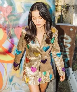 Queen Of Sparkles QOS Gold Hearts Blazer NEW