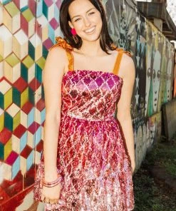Queen Of Sparkles QOS Pink And Orange Sequin Tie Mini Dress NEW