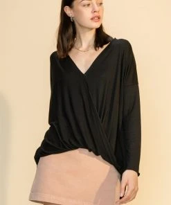 Wanderlust By Abby Surplice Front V Neck Long Sleeve Top