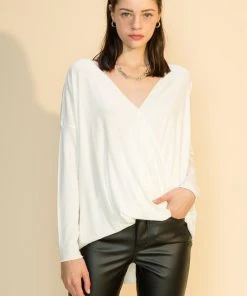 Wanderlust By Abby Surplice Front V Neck Long Sleeve Top