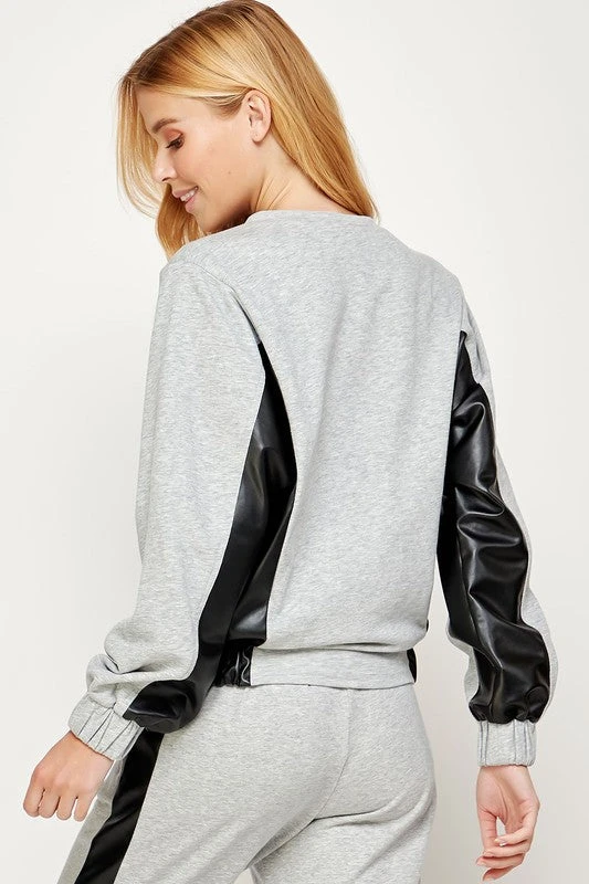 Wanderlust By Abby Faux Leather Contrast Sweatshirt 4 Wanderlust By Abby Faux Leather Contrast Sweatshirt