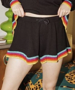 Queen Of Sparkles Wavy Rhinestone Rainbow Trim Shorts