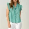 Wanderlust By Abby Sleeveless Ruffle Teal Top