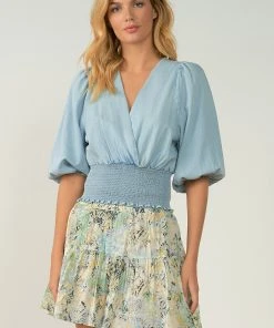 Wanderlust By Abby NEW V Neck Smocked Top